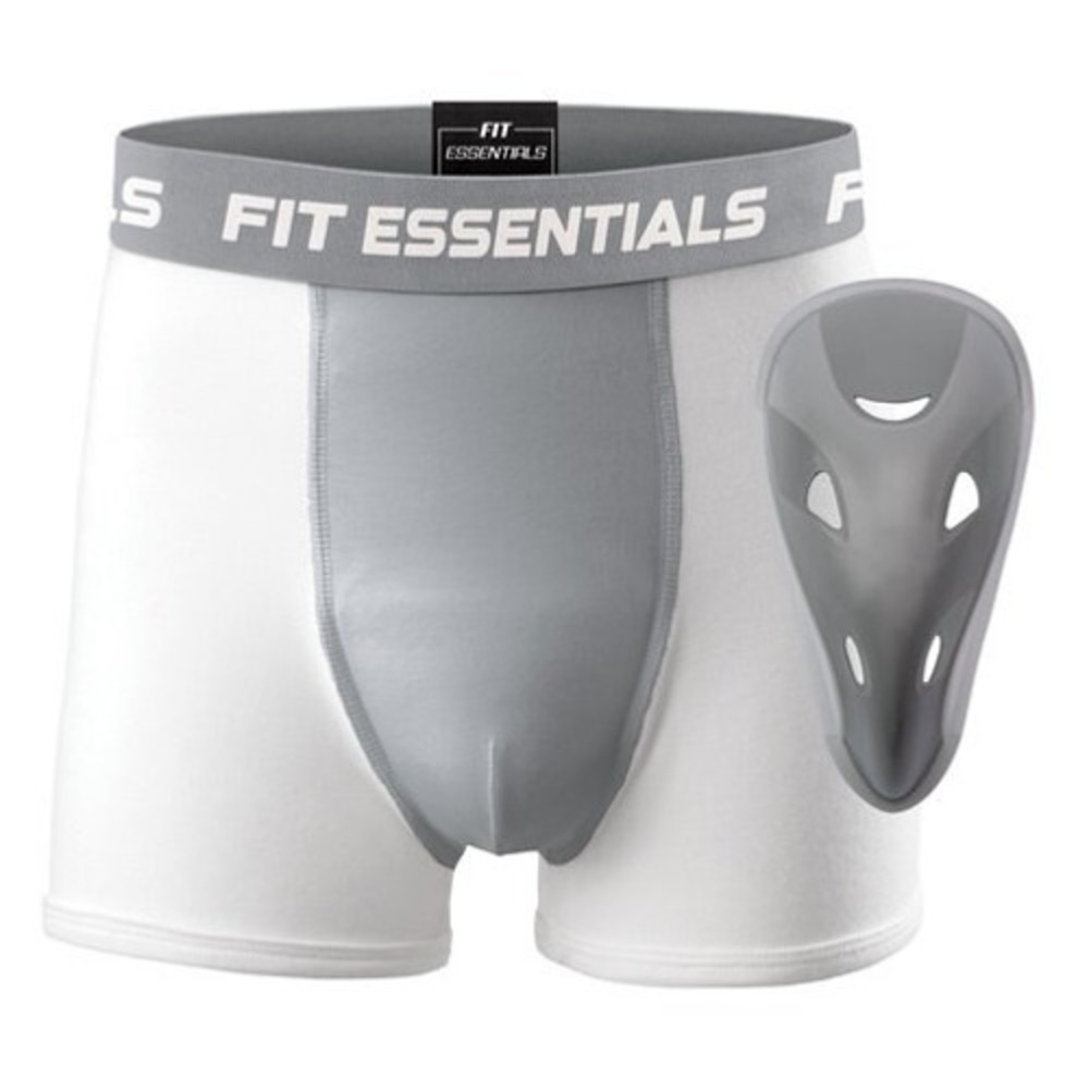 Fit Essentials Adult Boxer Brief with Cup - White/Gray, Small, S
